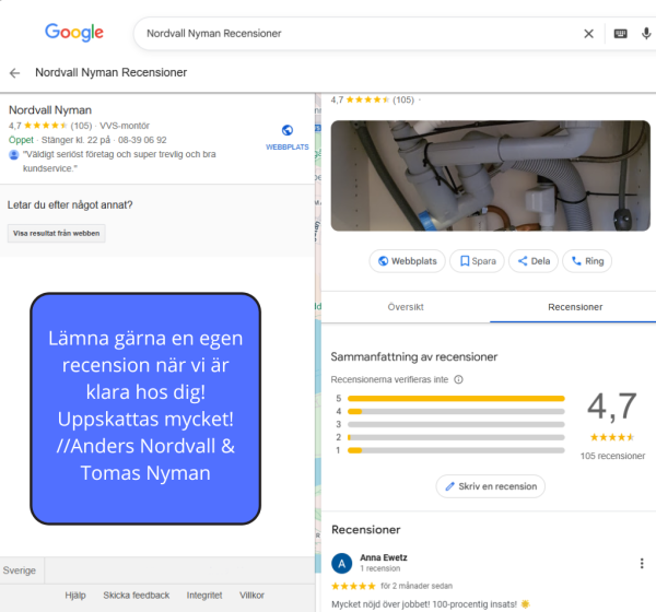 Recensioner för rörmokare / VVS-montör på Google